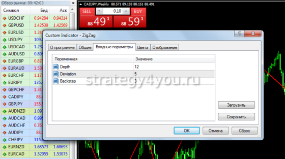 настройки Зиг-зага
